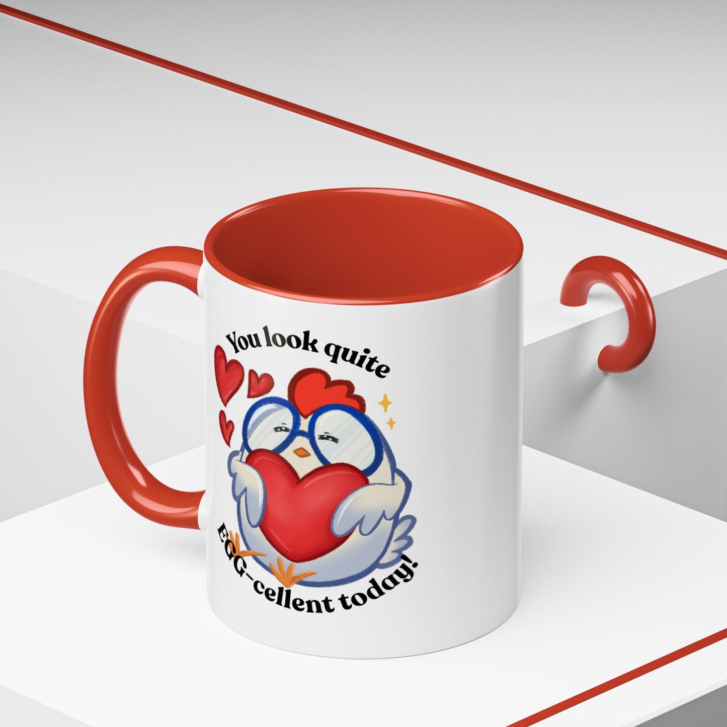 Cute Cartoon Chicken Heart Accent Ceramic Mug